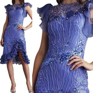 NWT Tadashi Shoji Gal CDU24413M Ruffle Hem Cocktail Dress Lilac Size 0